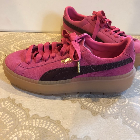 Puma Trace Platform Sneaker Suede Pink New Runners - Picture 2 of 6
